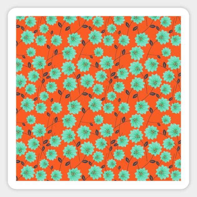 Blue & Orange Floral Pattern Sticker by FloralPatterns